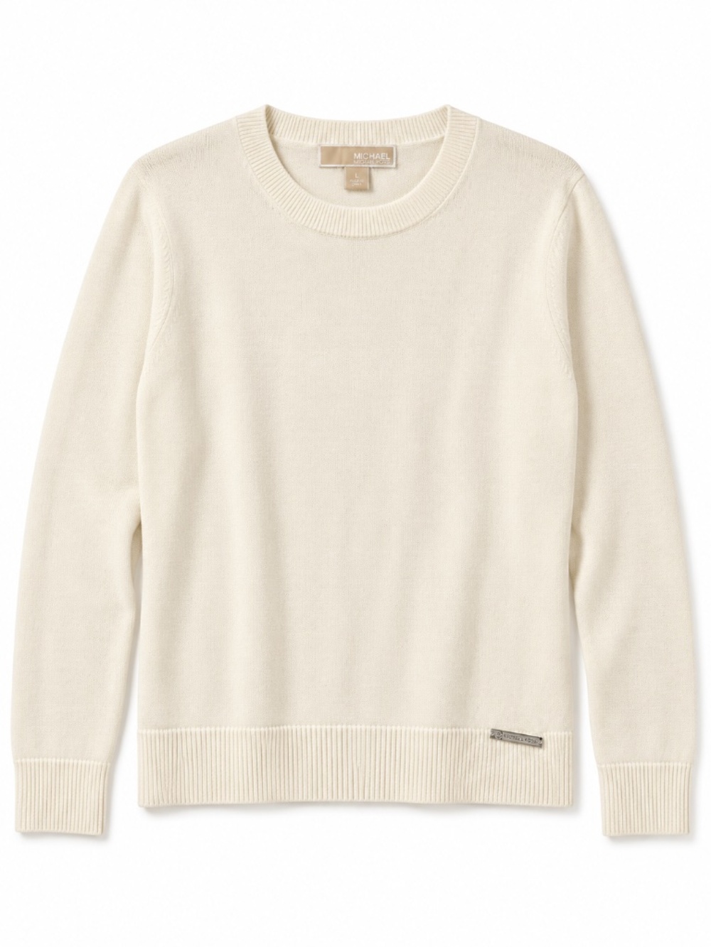 Michael Kors Cotton/Angora sweater L white ribbed logo preppy luxury fall/winter